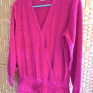 Sugarfree Large fuchsia full long sleeve velour jumpsuit w/ snap at cleavage.
